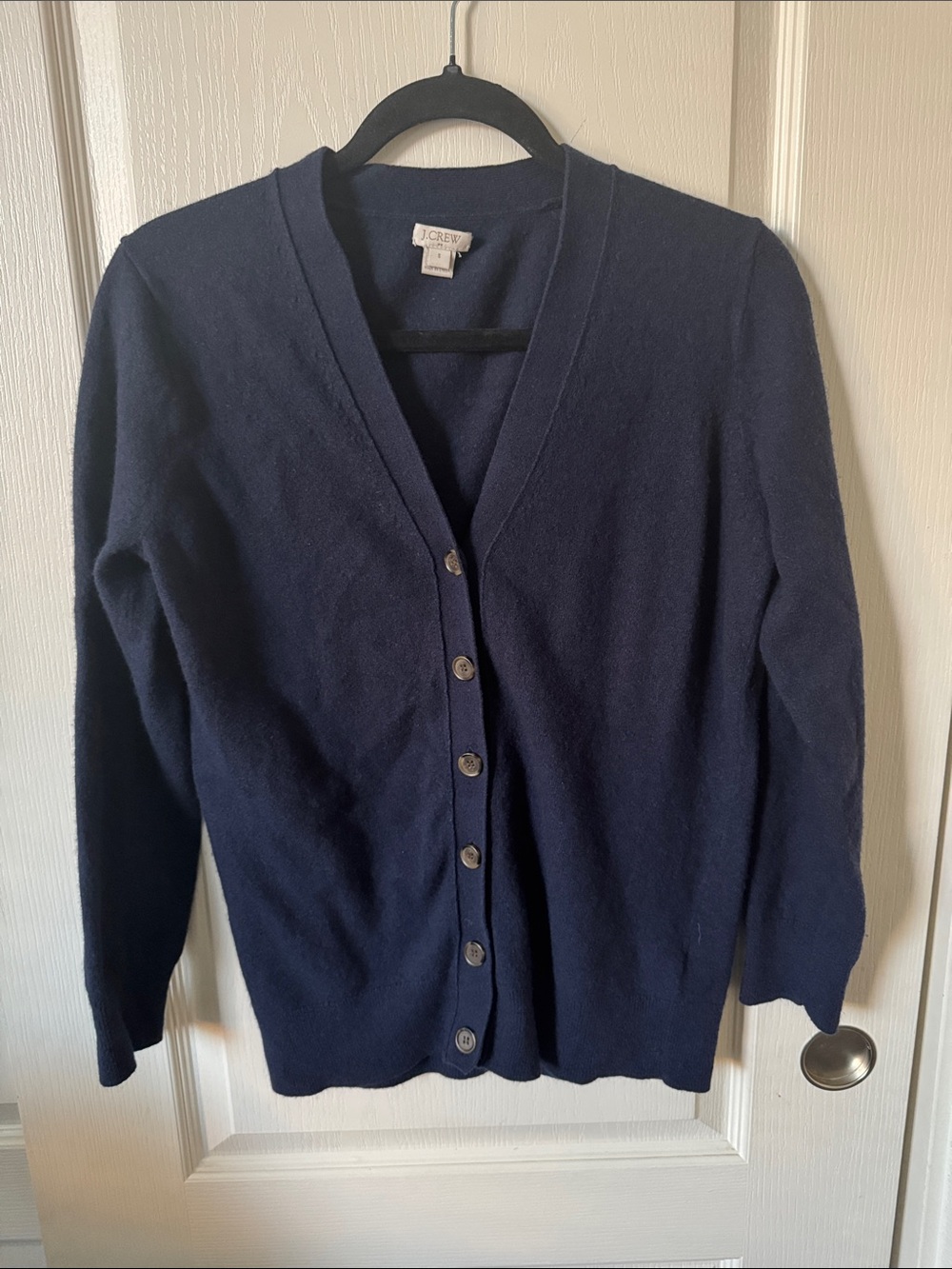 J.Crew Navy Wool Blend Cardigan Sweater Size S Button Front Classic
